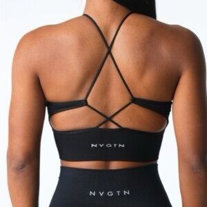 NVGTN Black High Neck Strappy Sports Bra